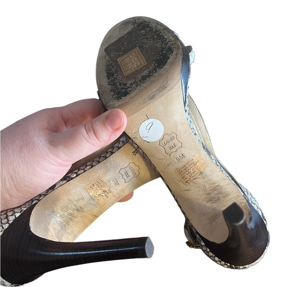 Tory Burch Grey/Black Python Embossed Leather Shelley Stiletto Sandals‎ Size 9 - Picture 8 of 8